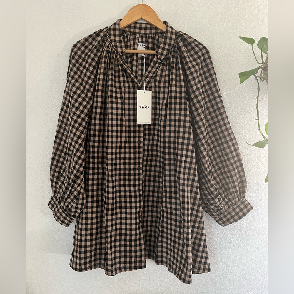 NWT esby apparel liza top, gingham, size 1X/2X